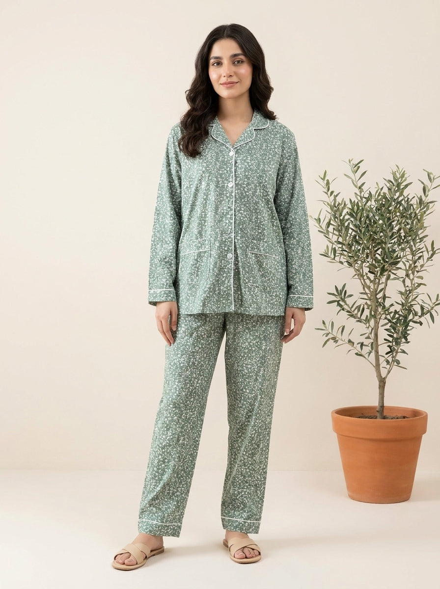 Floral Printed Sleepwear Shirt with Matching Trousers