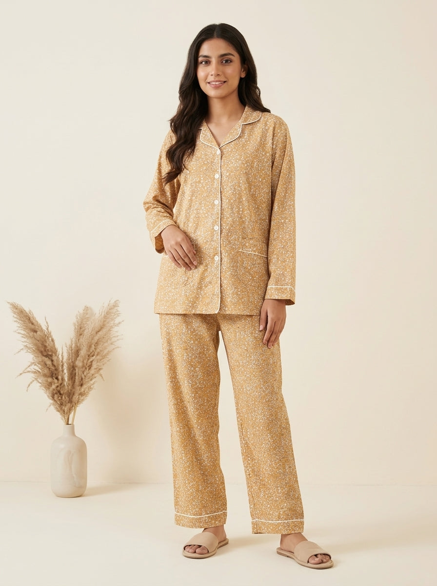Floral Printed Sleepwear Shirt with Matching Trousers