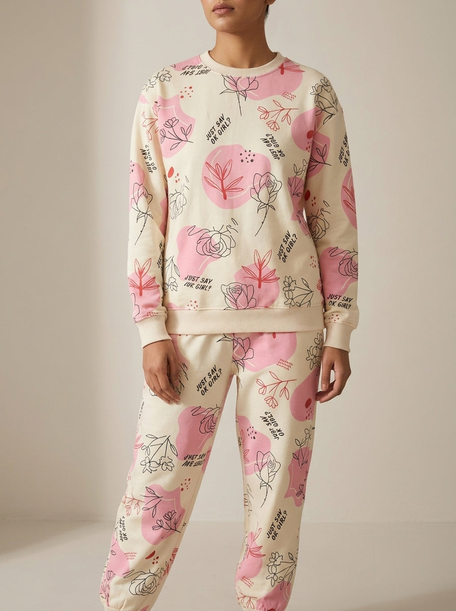 Graffiti Heart Printed Sweatshirt & Sweatpants Set