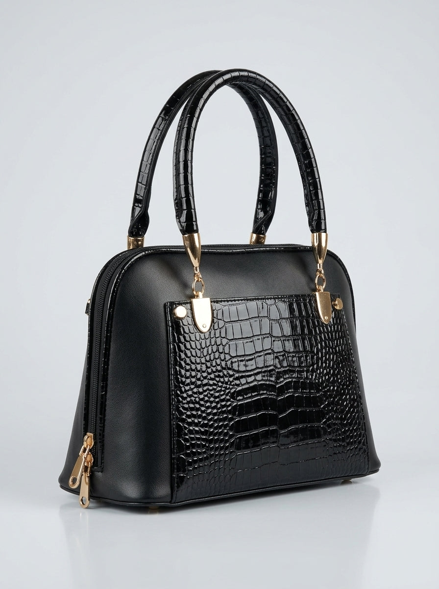 Croc-Textured Top Handle Handbag