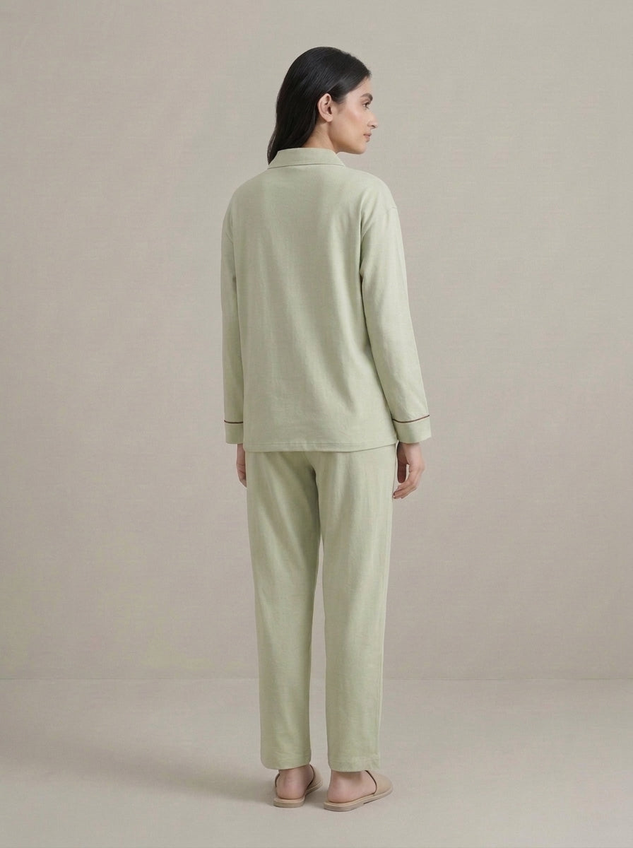 Embellished Sleepwear Shirt with Matching Trousers