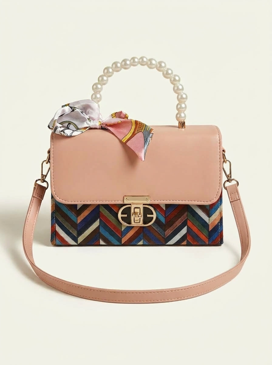 Floral Print Pearl Top Handle Bag