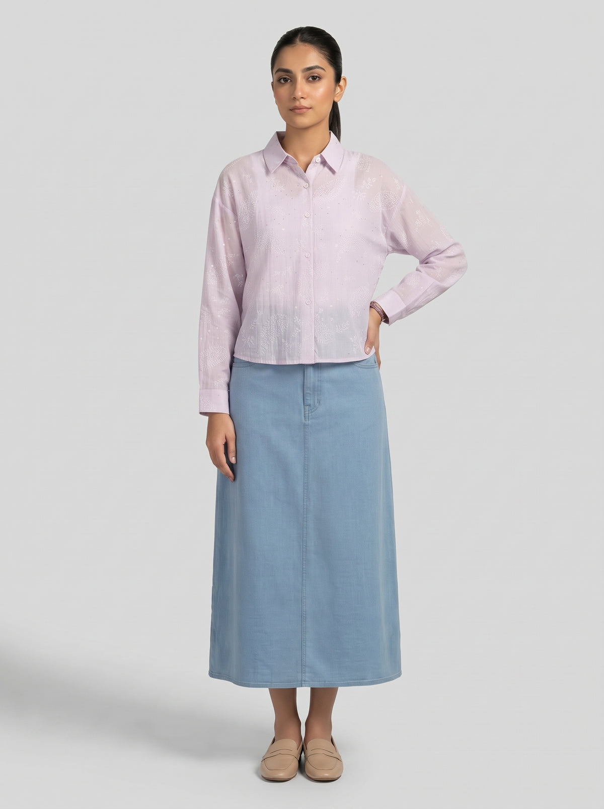 Embroidered Sequin Button-Down Shirt