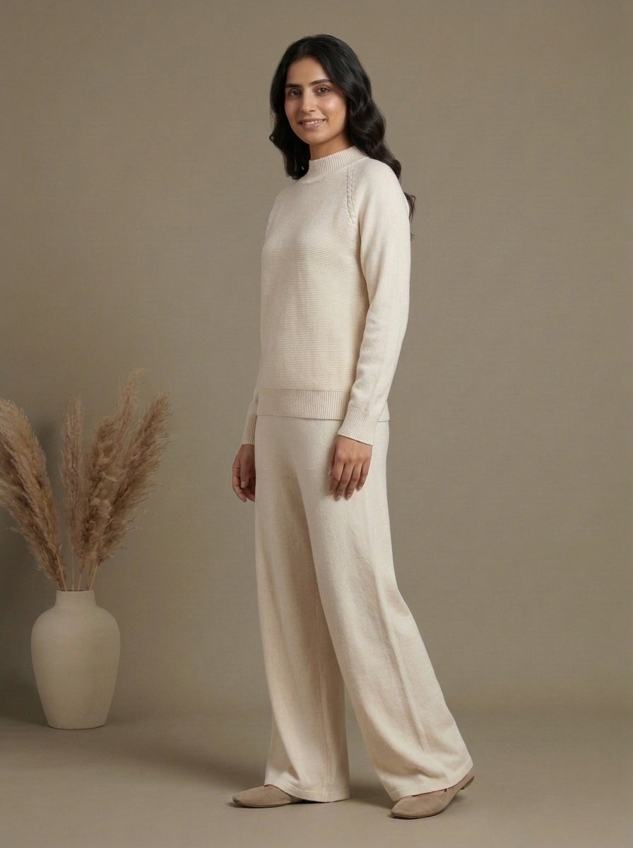 Textured High-Neck Pullover with Drawstring Trousers