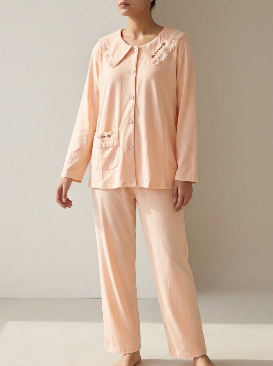 Lace-Trimmed Peter Pan Collar Lounge Set