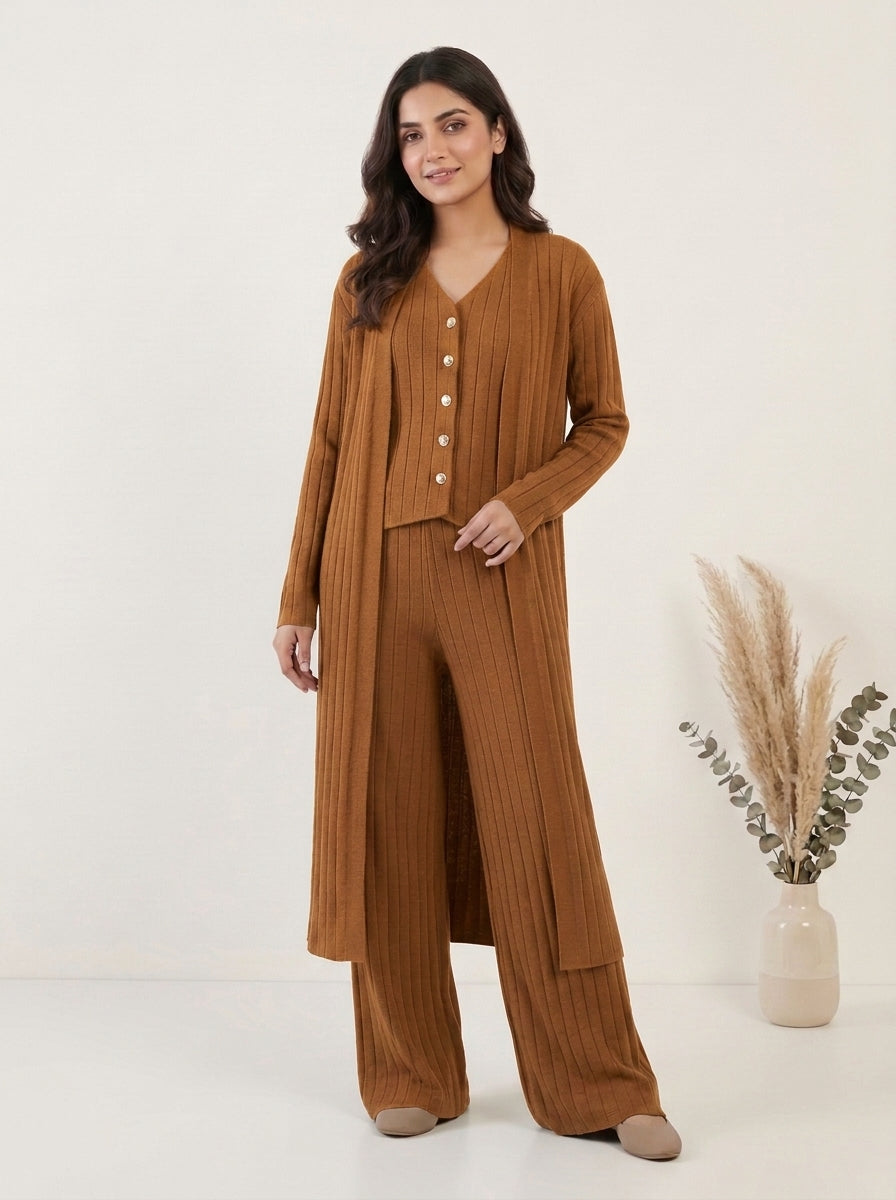 Ribbed Knit Three-Piece Layered Set