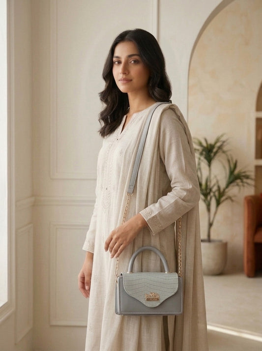 Crocodile Pattern Flap Top-Handle Handbag