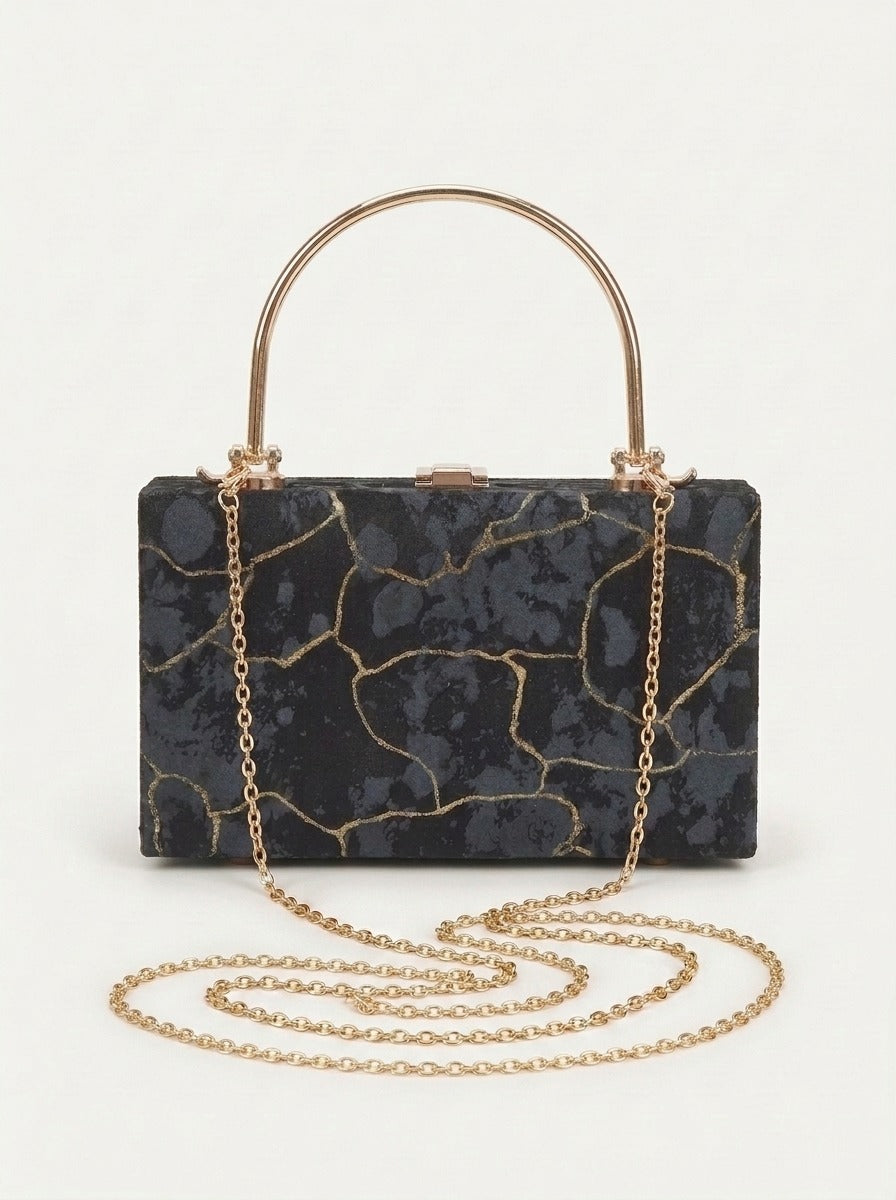 Foil Pattern Velvet Clutch Bag