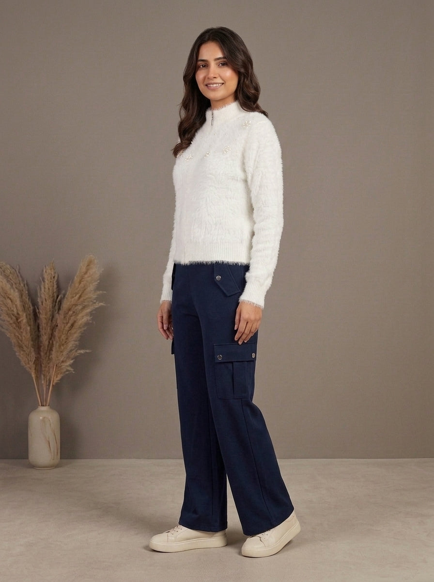 High-Waisted Side-Stripe Cargo Trousers