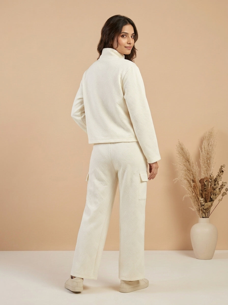Textured Zip-Front Jacket with Cargo Trousers