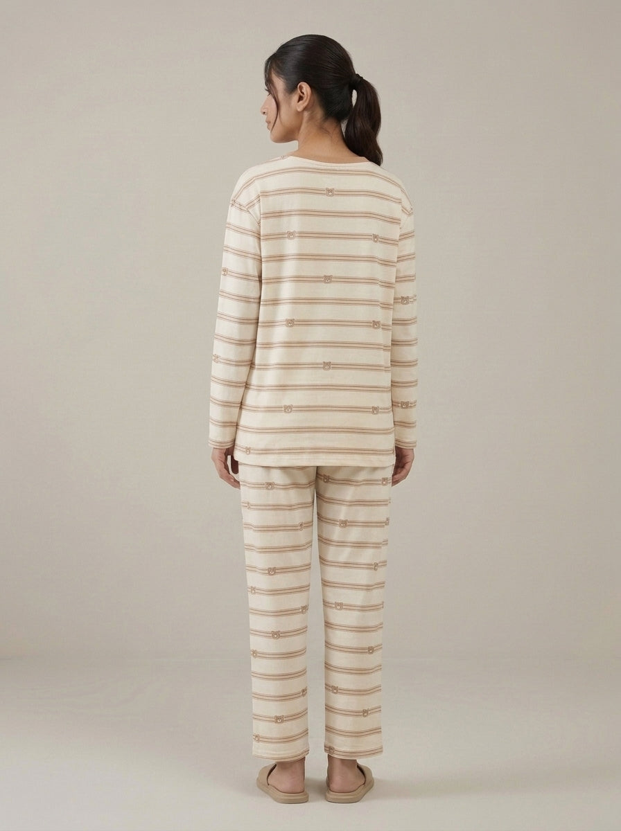 Bear Embellished Striped Lounge Set