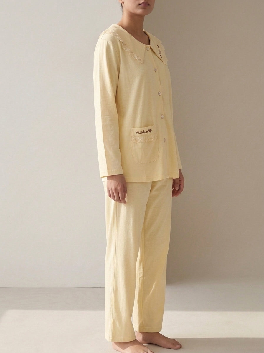 Lace-Trimmed Peter Pan Collar Lounge Set