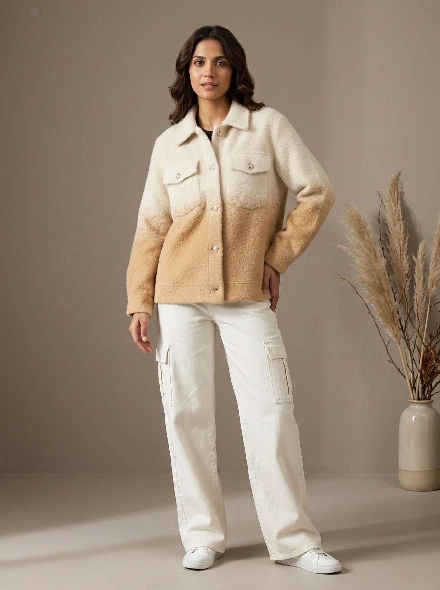 Dual-Tone Knit Button-Front Jacket
