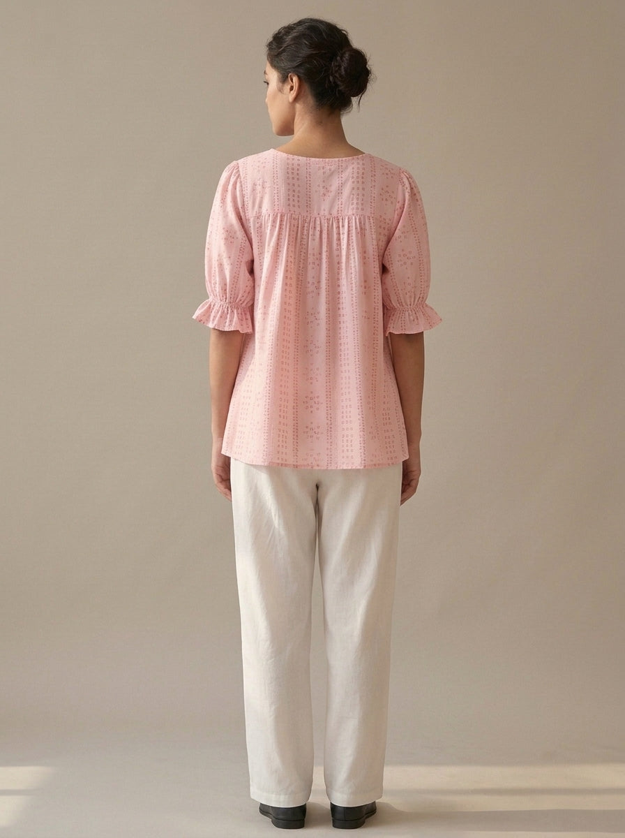 Floral Embroidered Keyhole Top