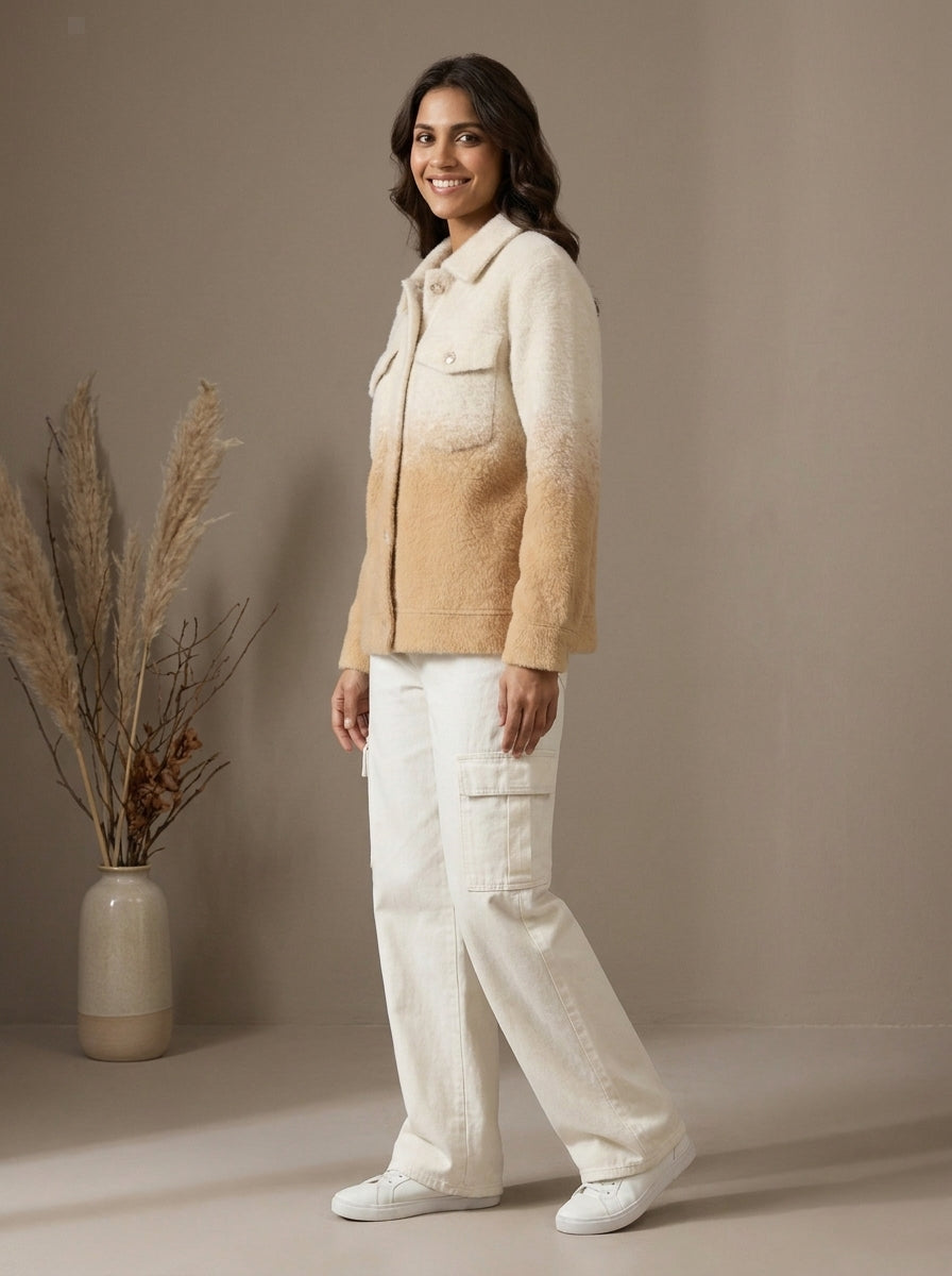 Dual-Tone Knit Button-Front Jacket