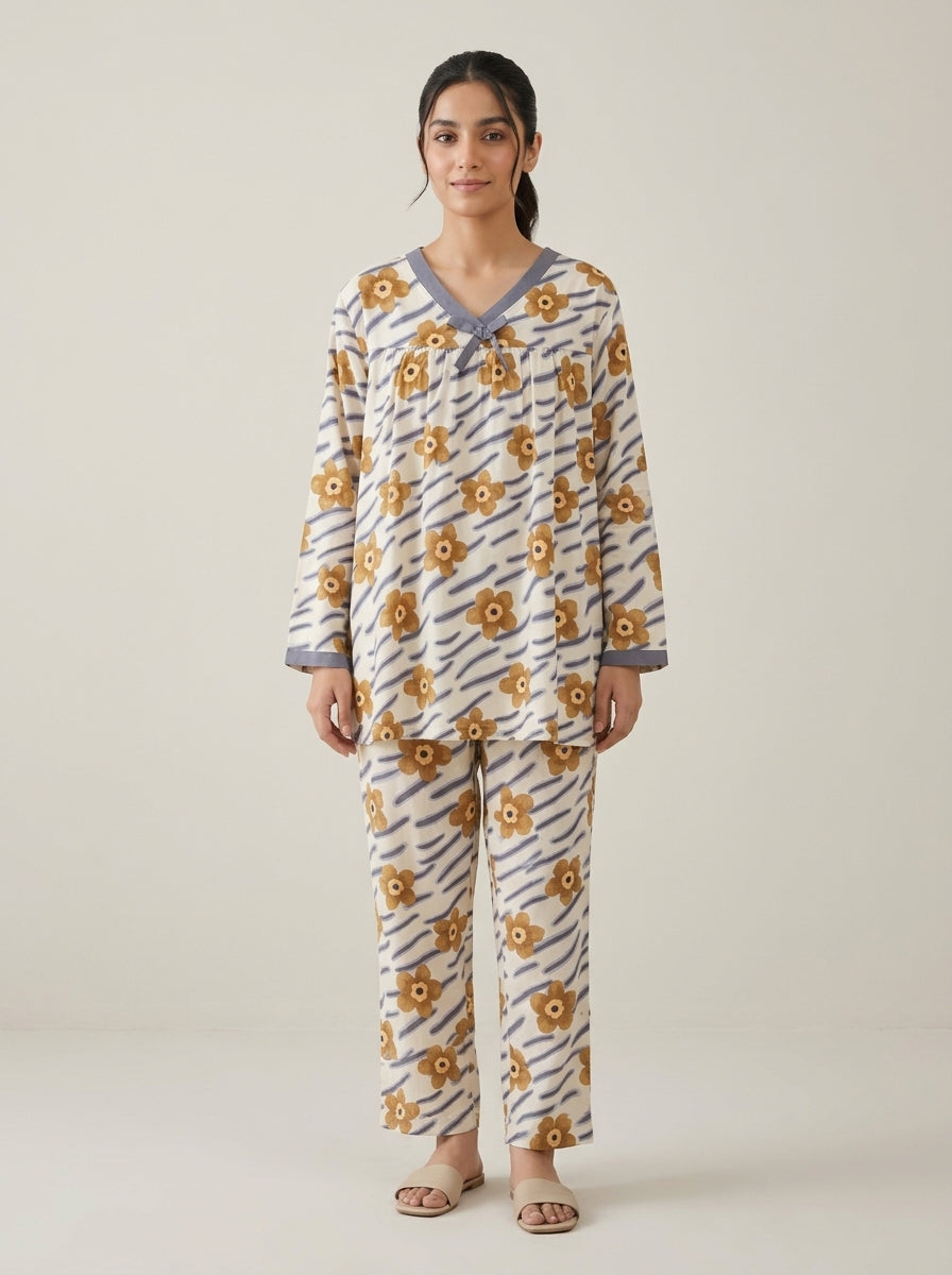 Floral Printed V-Neck Lounge Set