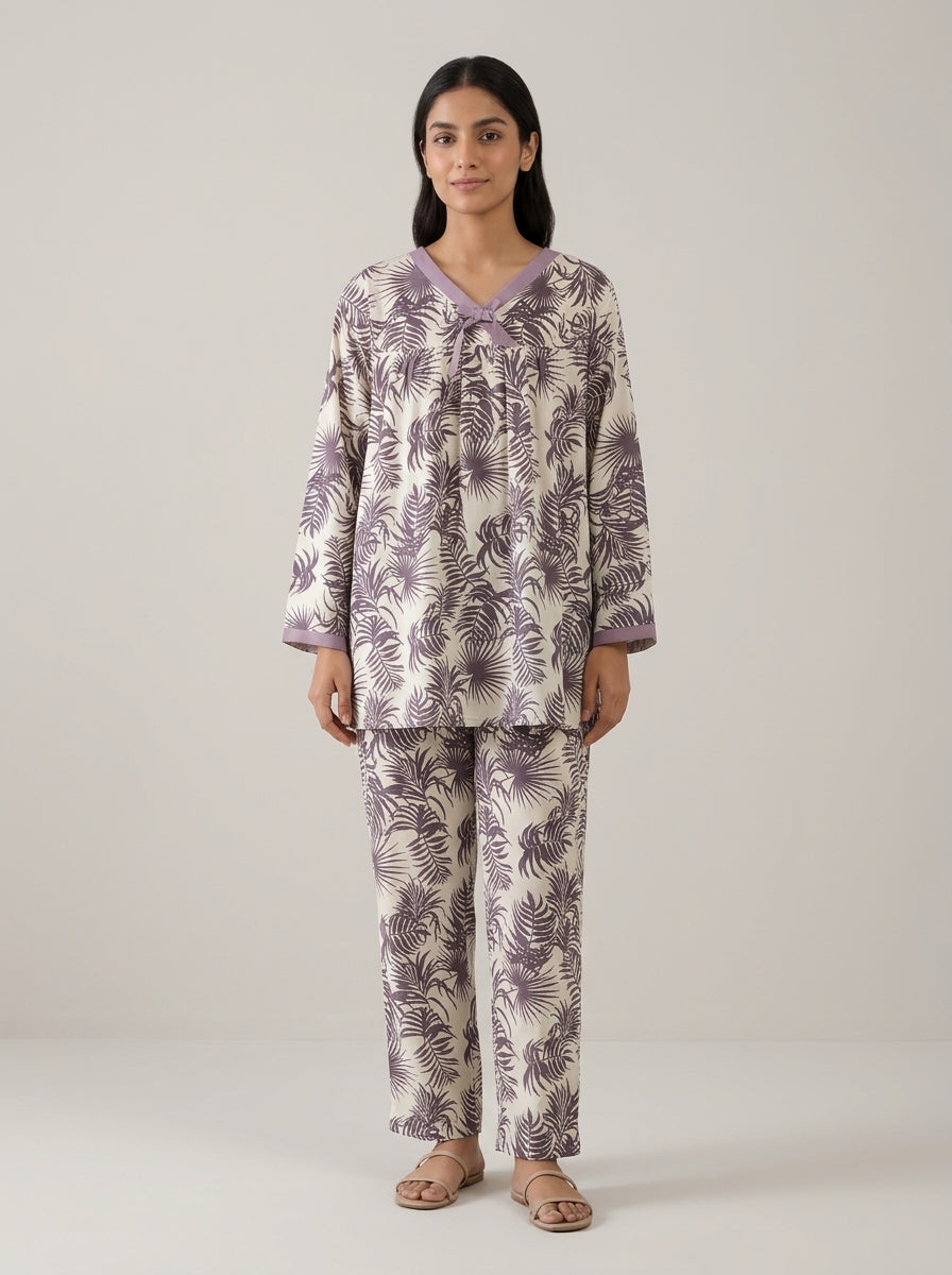 Floral Printed V-Neck Lounge Set