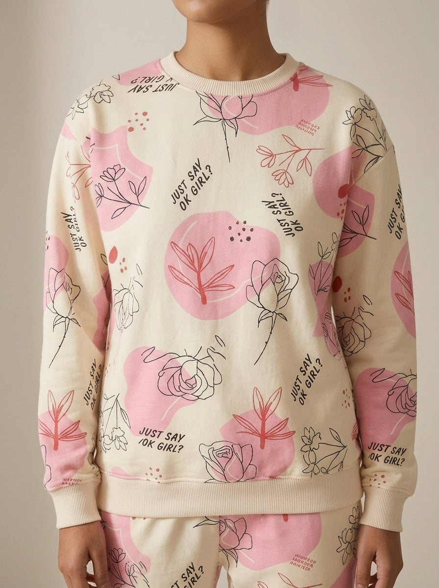 Graffiti Heart Printed Sweatshirt & Sweatpants Set