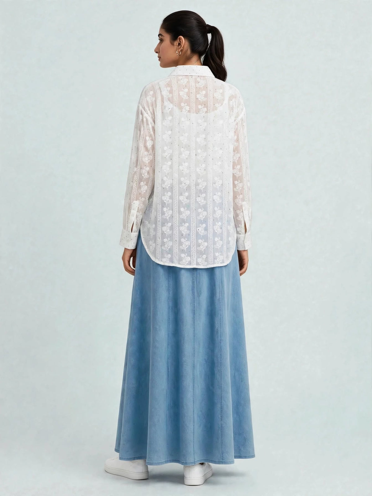 Embroidered Sequin Button-Down Shirt