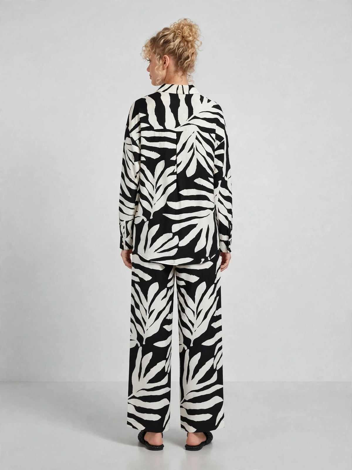 Tropical Leaf Printed Button-Down Shirt