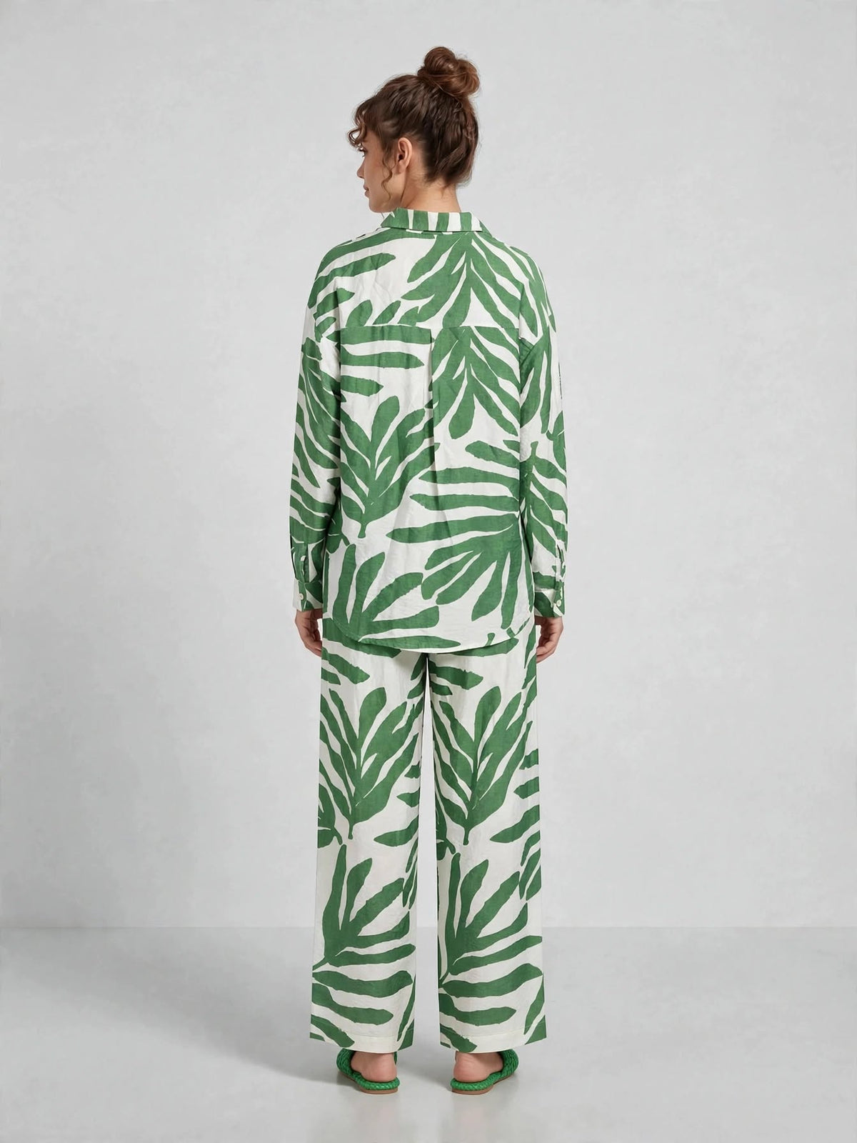 Tropical Leaf Printed Button-Down Shirt