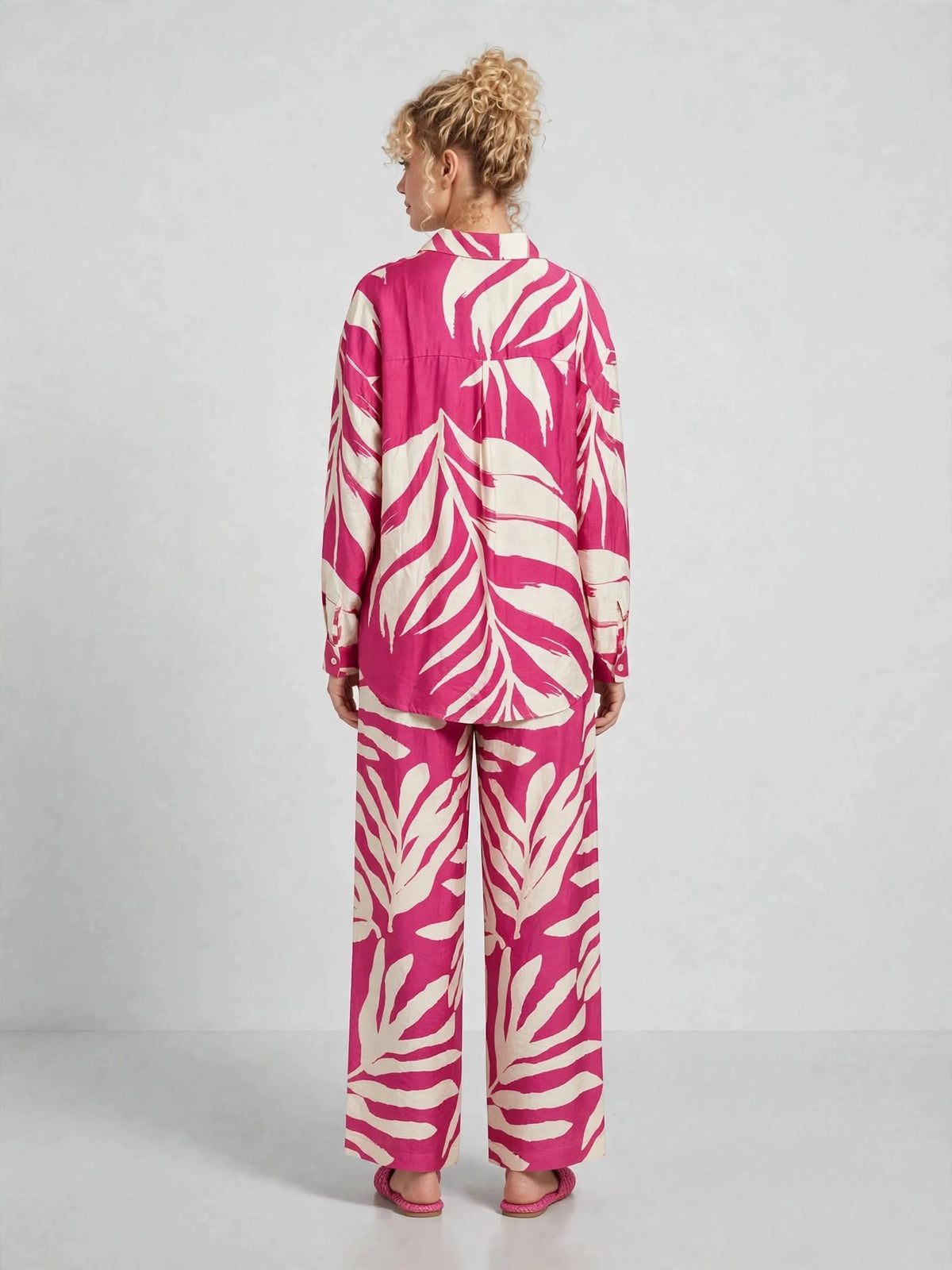 Tropical Leaf Printed Button-Down Shirt