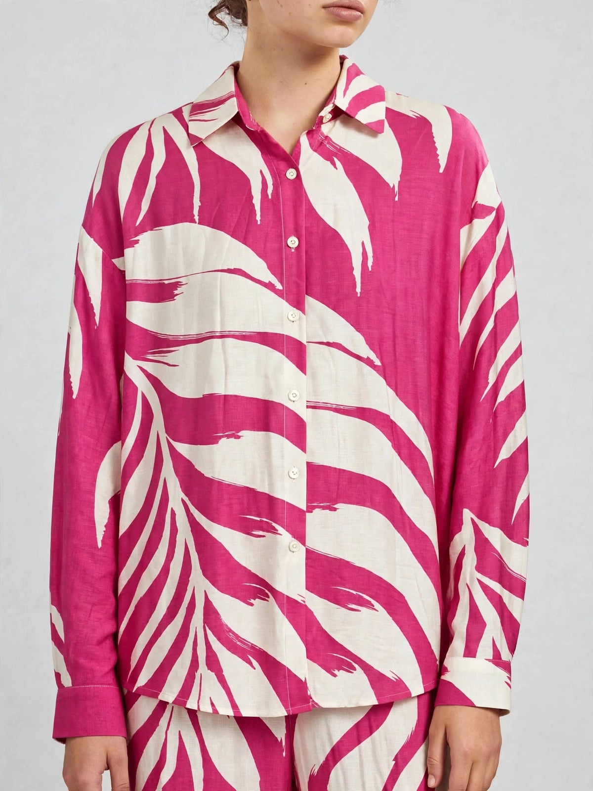 Tropical Leaf Printed Button-Down Shirt