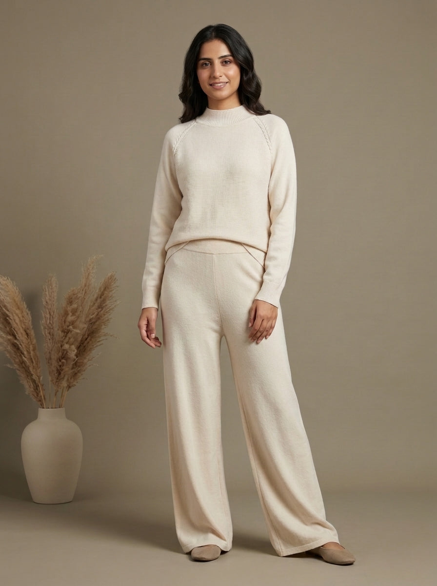 Textured High-Neck Pullover with Drawstring Trousers