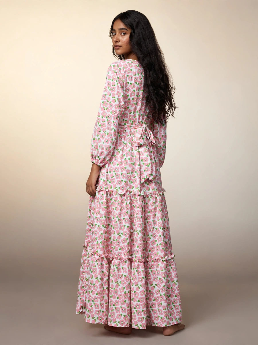 Pink Floral Tiered Maxi Dress
