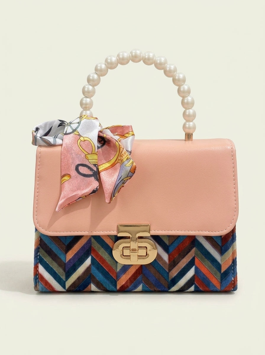 Floral Print Pearl Top Handle Bag