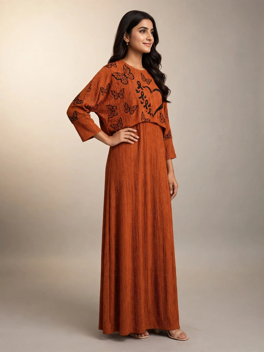 Rust Butterfly Maxi Dress Set