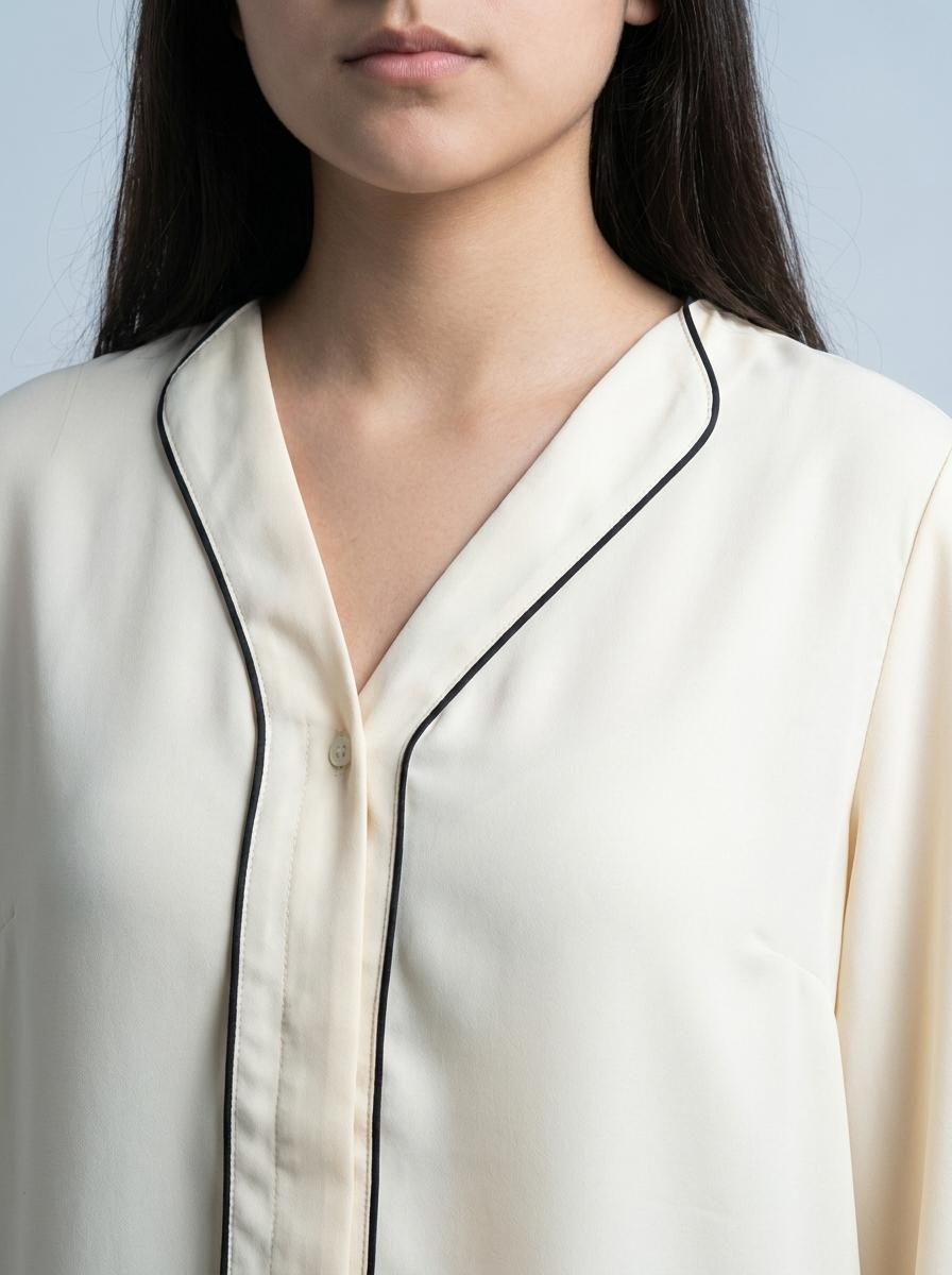 Contrast-Piped Blouse
