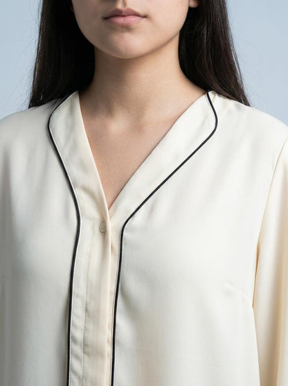 Contrast-Piped Blouse