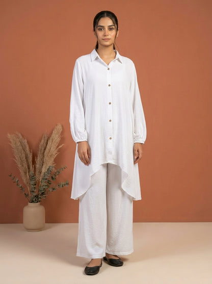 Button-Down Asymmetric Textured Co-Ord Set