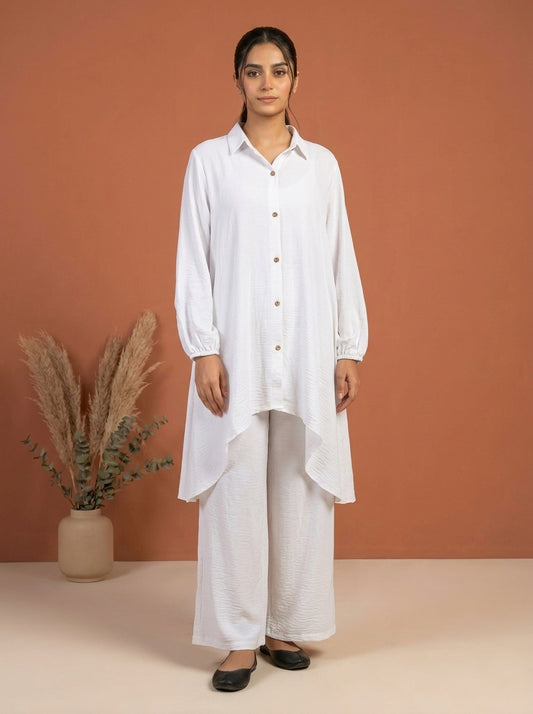 Button-Down Asymmetric Textured Co-Ord Set