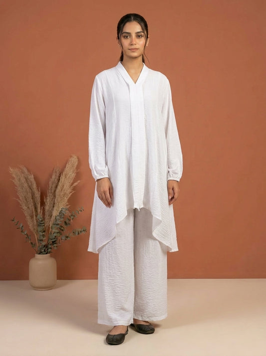 Asymmetric V-Neck Textured Co-Ord Set