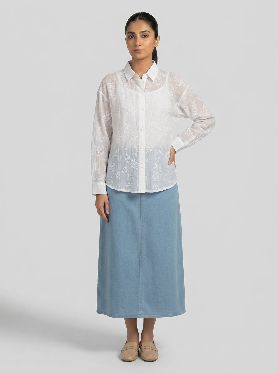 Embroidered Sequin Button-Down Shirt