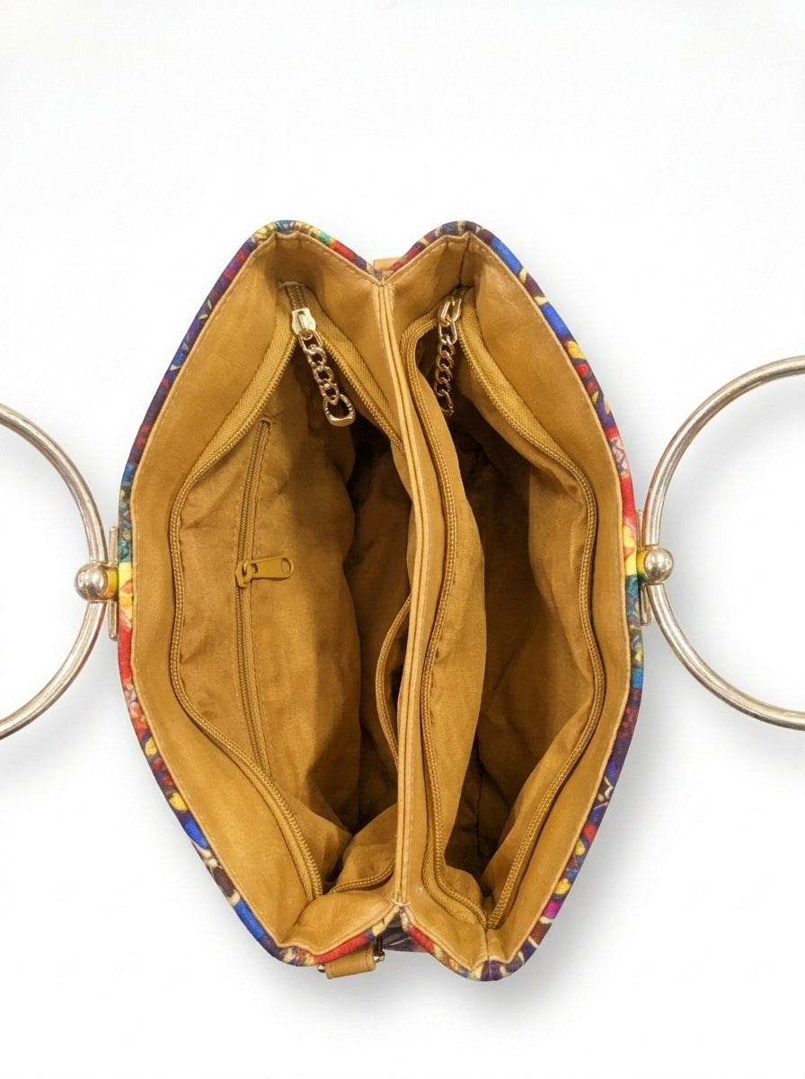 Ethnic Printed Ring Handle Handbag