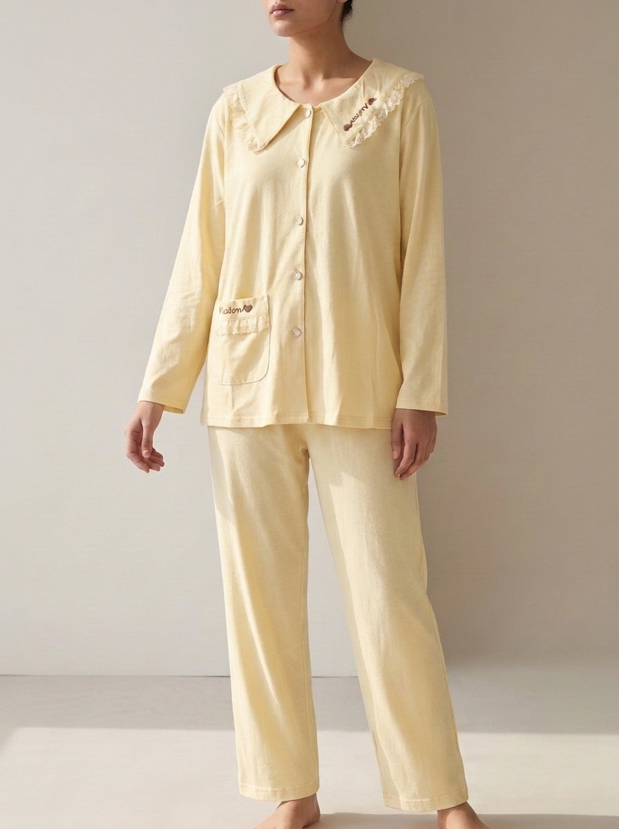 Lace-Trimmed Peter Pan Collar Lounge Set