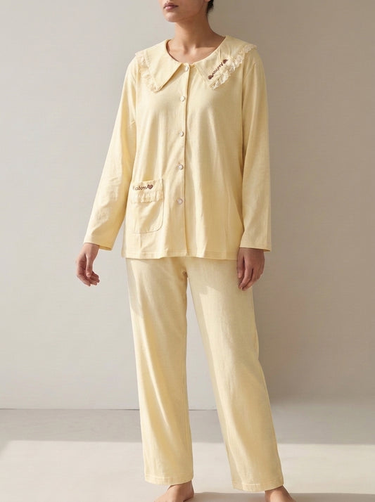 Lace-Trimmed Peter Pan Collar Lounge Set