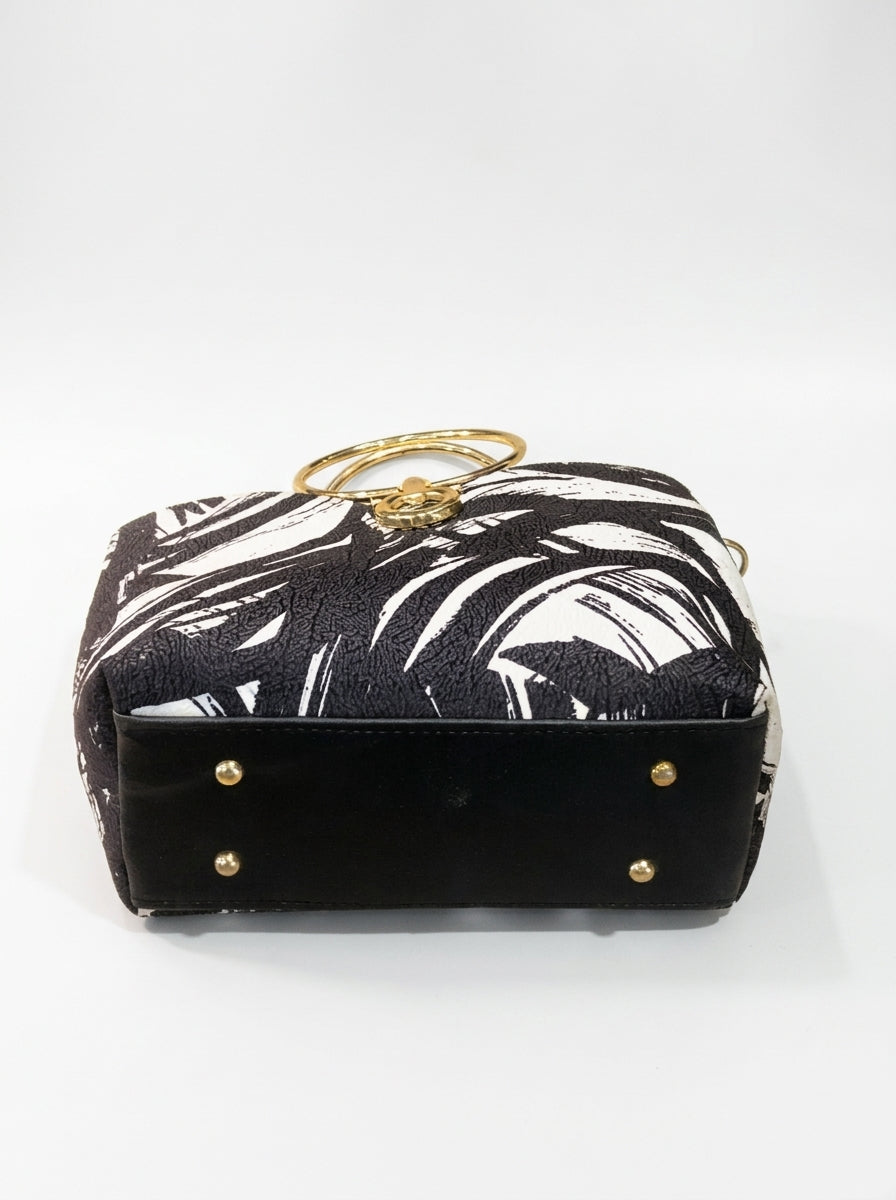 Ethnic Printed Ring Handle Handbag