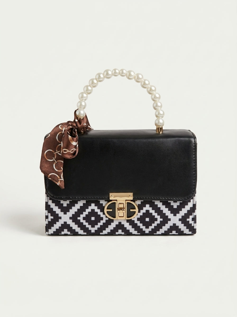 Floral Print Pearl Top Handle Bag