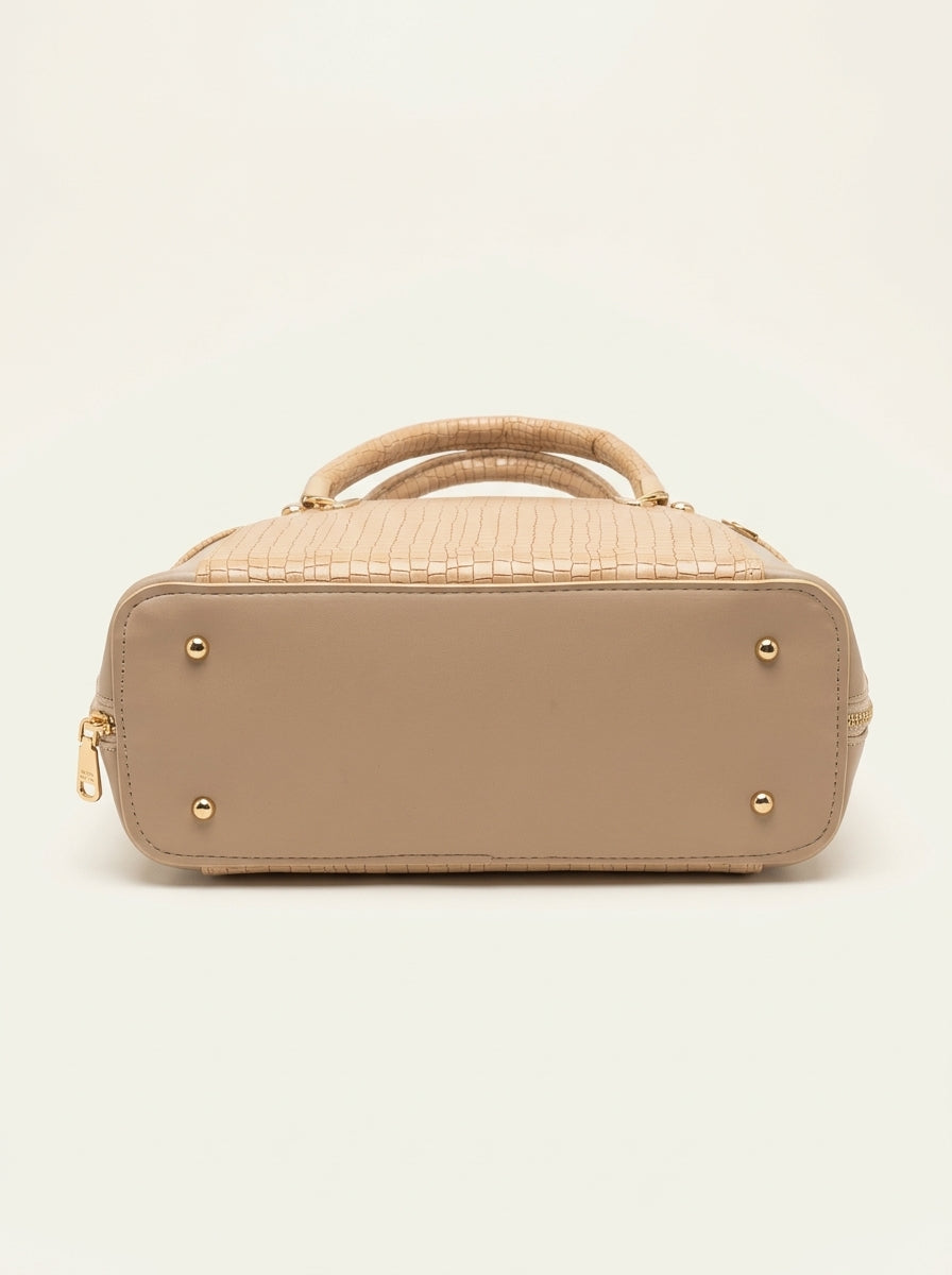 Croc-Textured Top Handle Handbag