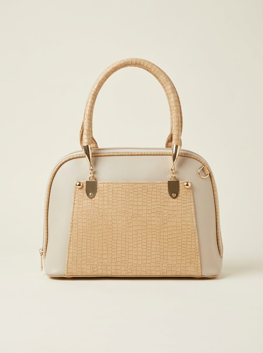 Croc-Textured Top Handle Handbag