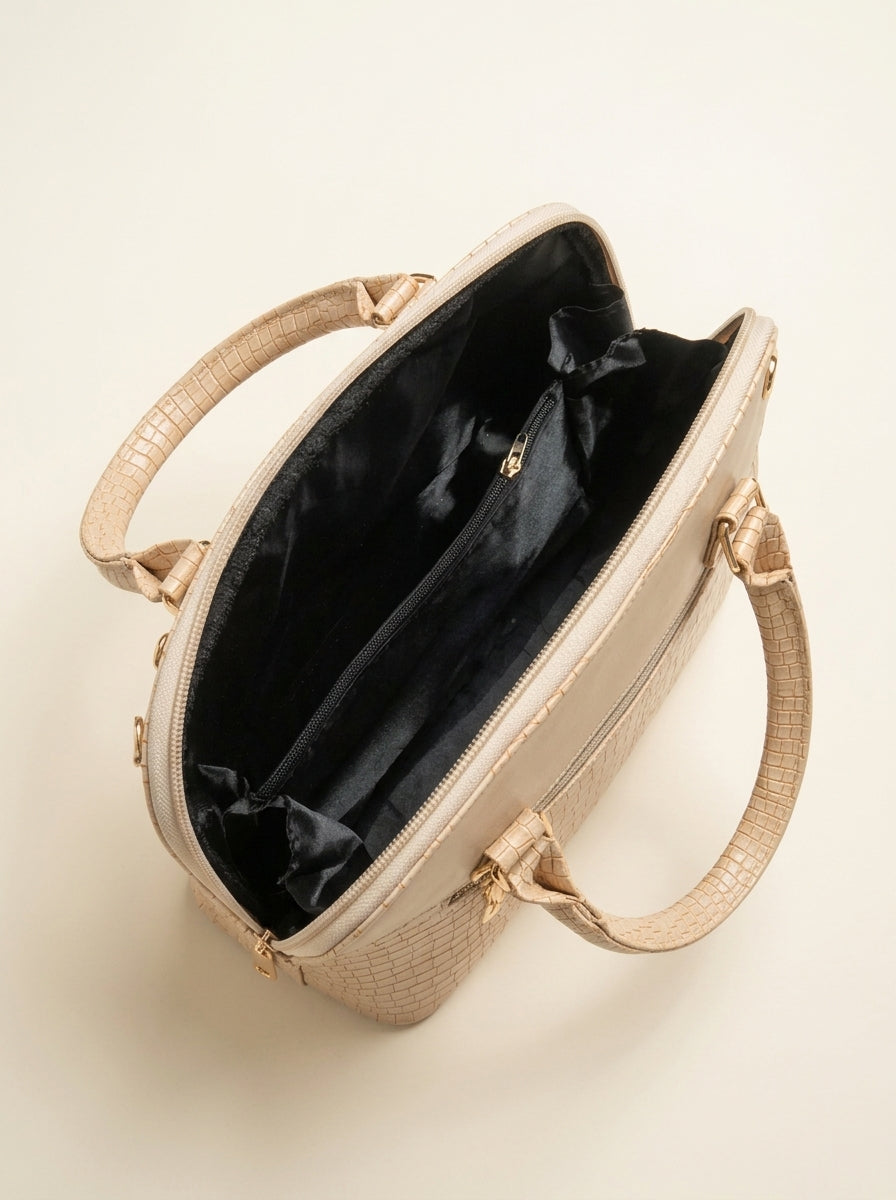 Croc-Textured Top Handle Handbag
