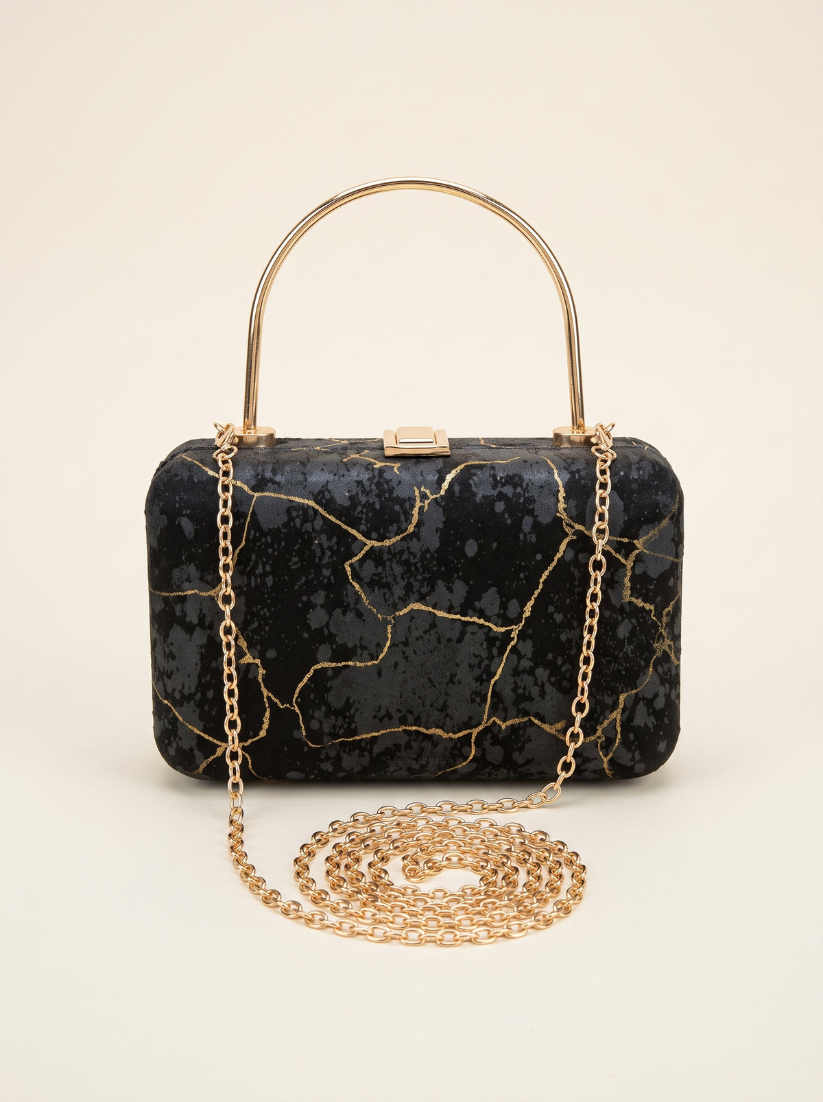 Gold Veined Velvet Evening Box Clutch