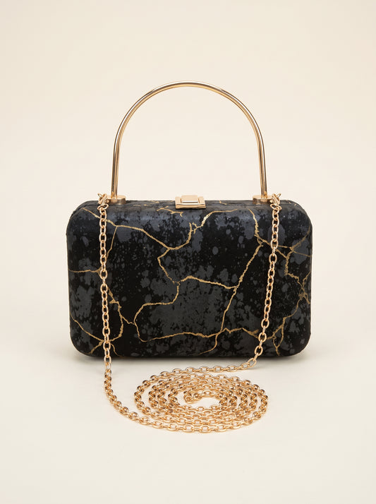 Gold Veined Velvet Evening Box Clutch