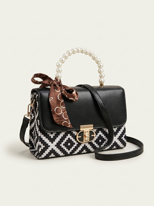 Floral Print Pearl Top Handle Bag