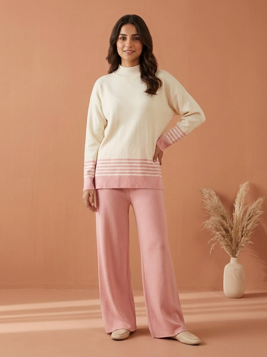 Striped Mock-Neck Knit Co-Ord Set