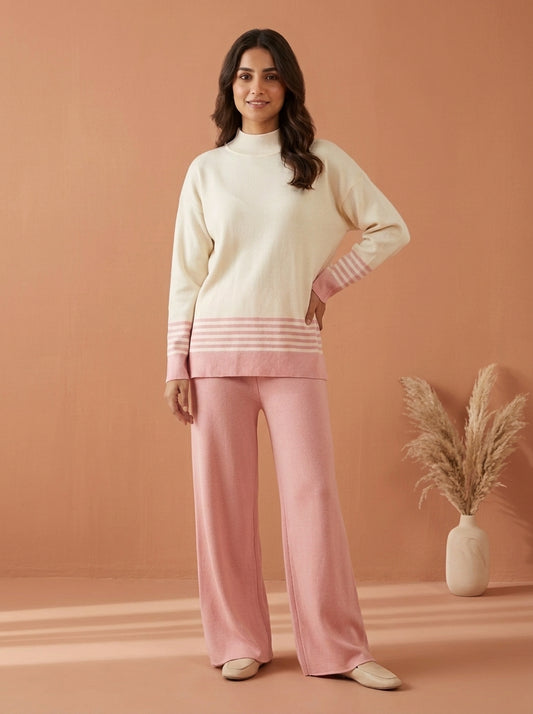 Striped Mock-Neck Knit Co-Ord Set